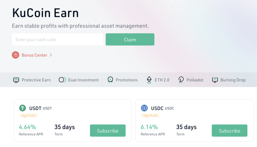 KuCoin Earn Ansicht